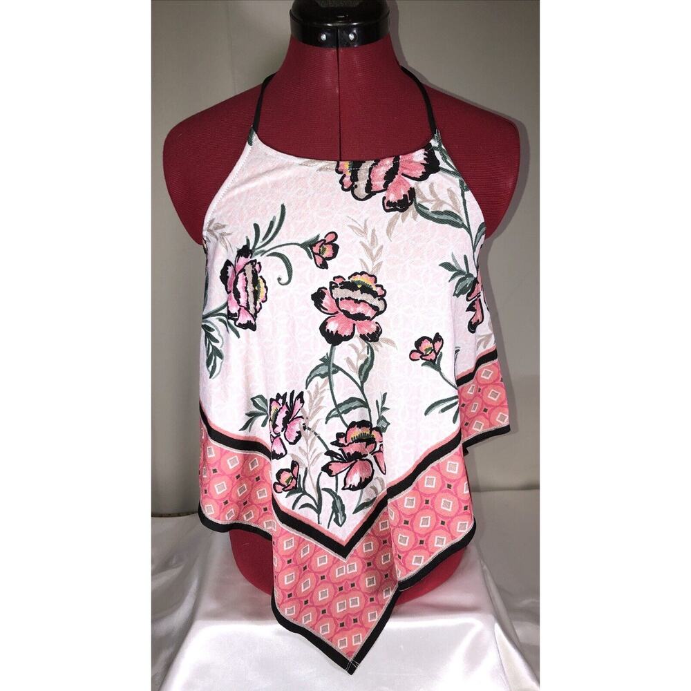 Meraki Halter Handkerchief Backless Flowy Feminine Top Floral Pink Womens Sz M